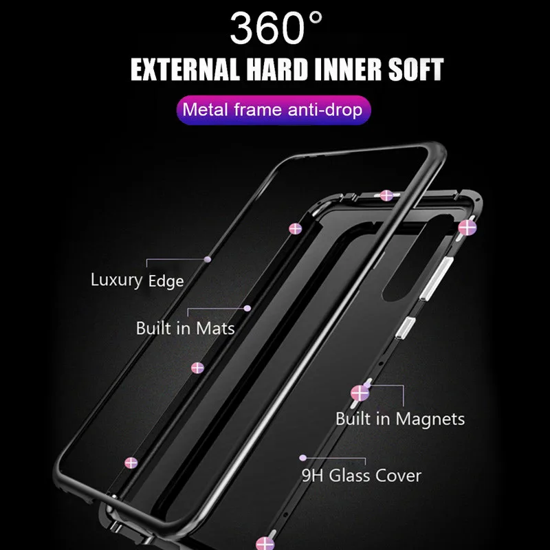 Металлический магнитный стеклянный чехол для huawei P20 P30 Lite P Smart Z Y6 Y7 Y9 Prime Honor 8X9X20 mate 30 Nova 3 3i 5i 5 Pro