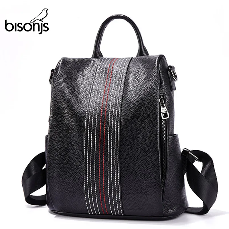 BISON DENIM, женские рюкзаки из натуральной кожи, женская сумка на плечо, дорожная женская сумка, Mochila, iPad, школьные сумки для девочек, B1836