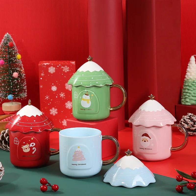 Кружка с крышкой Рождественская керамическая термостойкая кружка чашка для воды