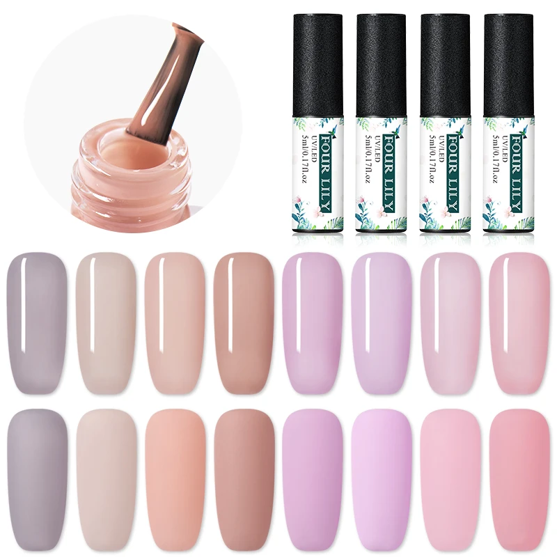 Гель лак для ногтей полупрозрачный с розовыми лилилиями|Гель ногтей| |