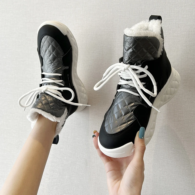 

Модные зимние новые стильные женские ботинки из хлопка теплые зимние ботинки на толстой подошве Удобные водонепроницаемые женские ботинки...