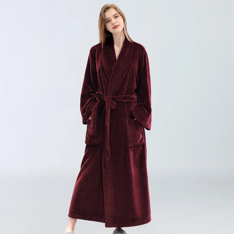 Ladies'ночные халаты фланелевые женские халаты проверенные печатные ночные рубашки с зимними лацканами и галстуками Большие размеры L до XXXL - Цвет: Claret