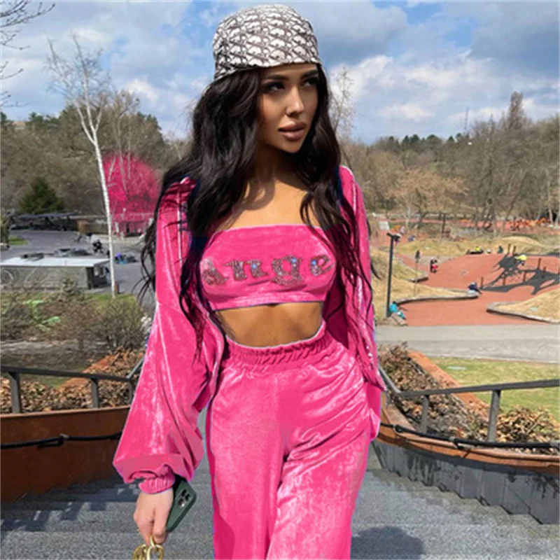 

Осенняя одежда для женщин, брюки с широкими штанинами, костюм без бретелек, Женский комплект из двух предметов, брюки с высокой талией и прин...