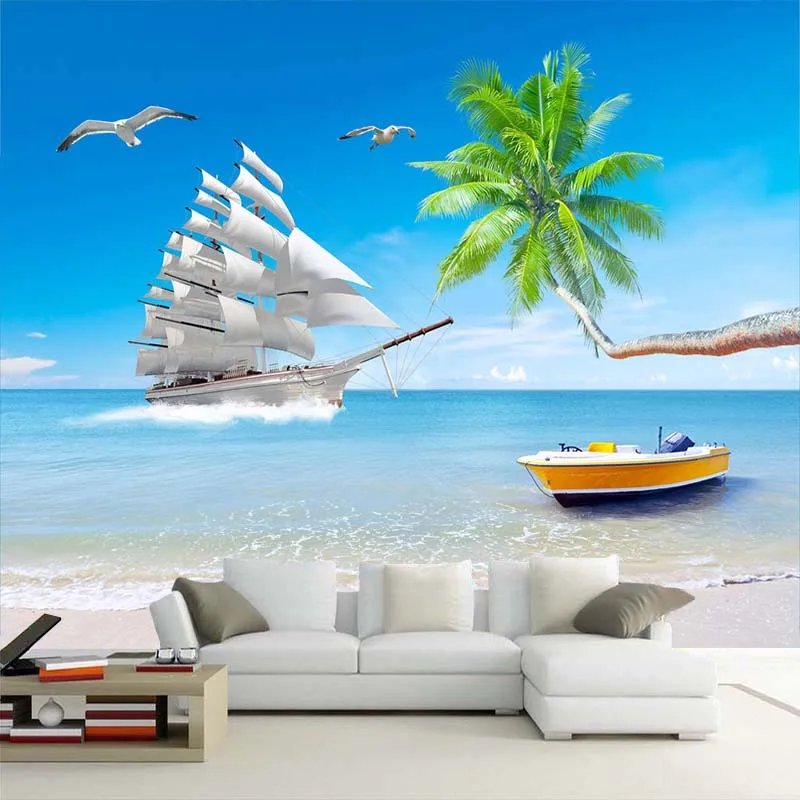 

Dropship Beach Sea View Custom 3D Photo Wallpaper For Living Room Background Wall 3d mural wallpaper blue wallpaper wall decor