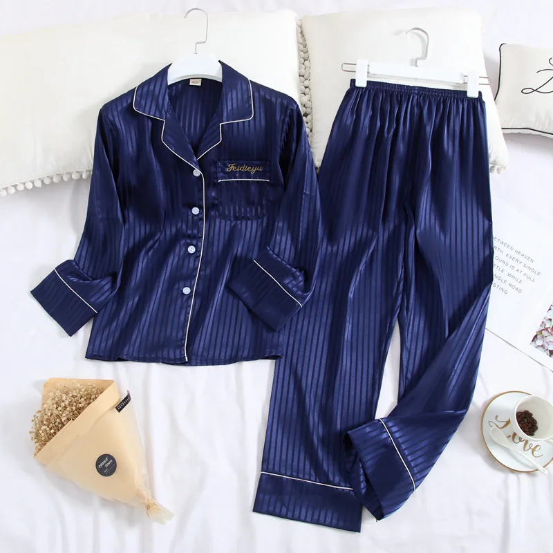 Пижама Мужская и женская с длинными рукавами брюки на весну осень лацканами из