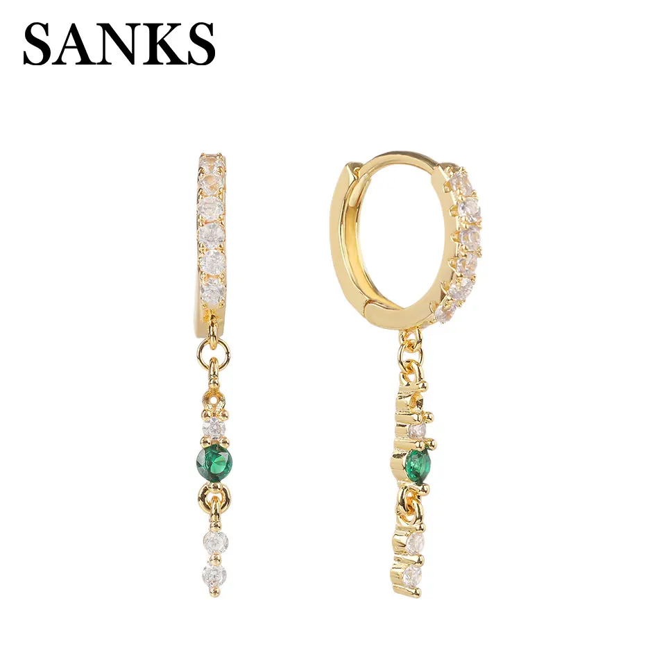 

SANKS Luxury Drop Earrings for Women Wedding Gift Trend Gold Silver Planted Emerald CZ Pendant Hoop Earrings Fashion Accessories