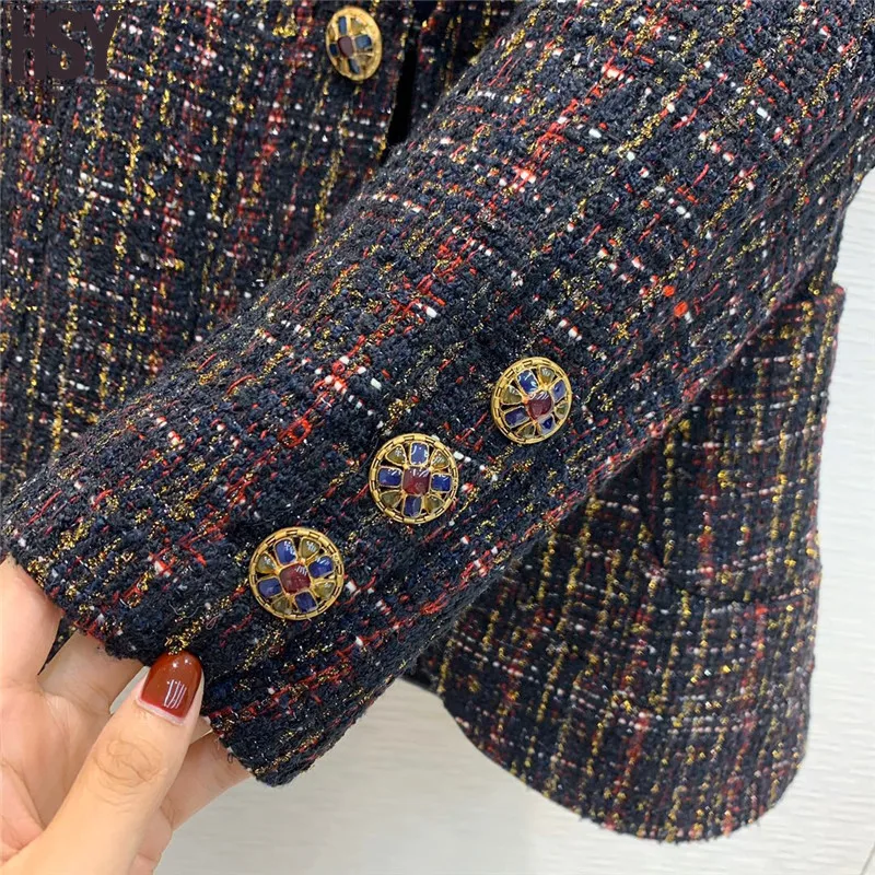 【HSY】2019 Осень Новый женский костюм куртка ацетат лацканы сшивание одна кнопка