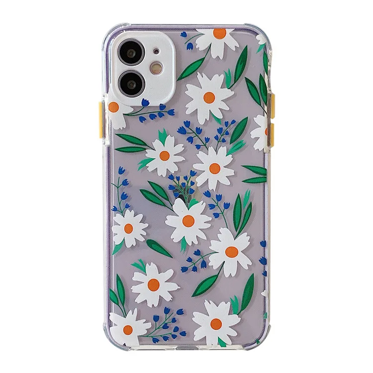 

GIMFUN Green Leaf Petals Flower Phone Case for iPhone 12 Mini 11pro X XR XS Max 7 8plus Case Floral Daisy Transparent Case Cover