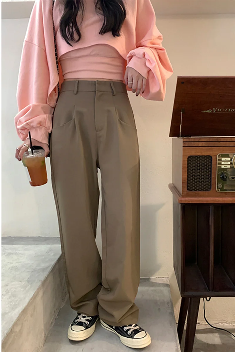 Повседневные Широкие Женские Брюки Корейская версия свободные с высокой талией