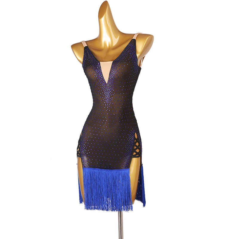 Женское платье для латиноамериканских танцев откровенное с бахромой и открытой