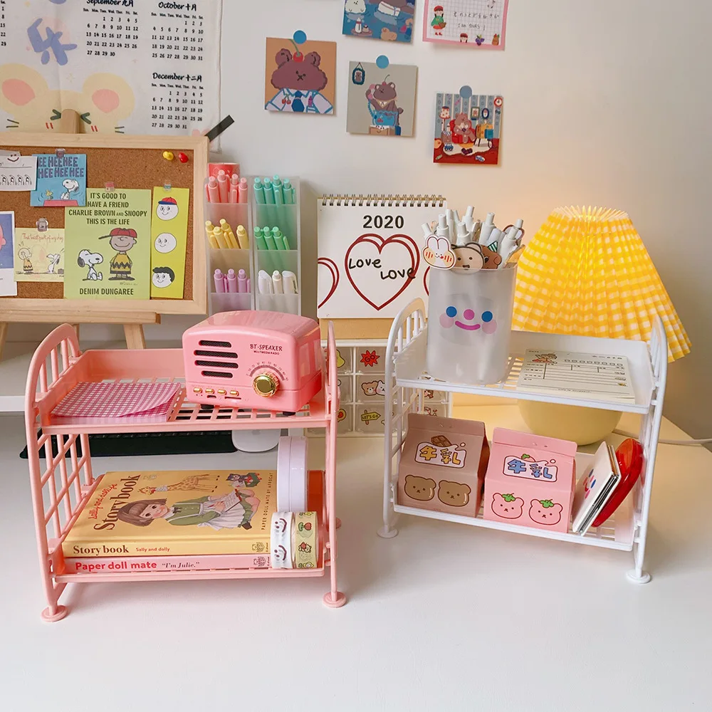 

Creative Double-layer Folding Storage Rack Simple Home Desktop Racks Stationery Books Pen Holder Toys Organizer Racks