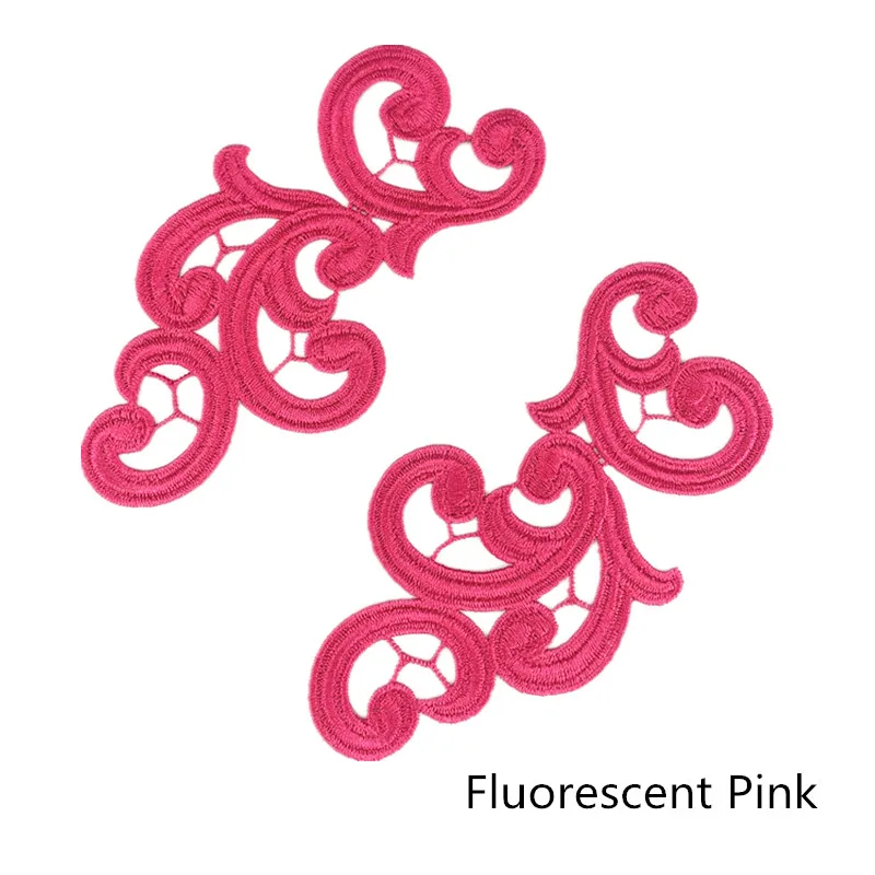 Fluorescent pink Zsbszc DA89 белый черный вышитый цветок кружевные нашивки-аппликации воротник торжественное платье аксессуары для торжеств ткань 17 см* 9 см, партия из 5 пар - Цвет: Fluorescent pink