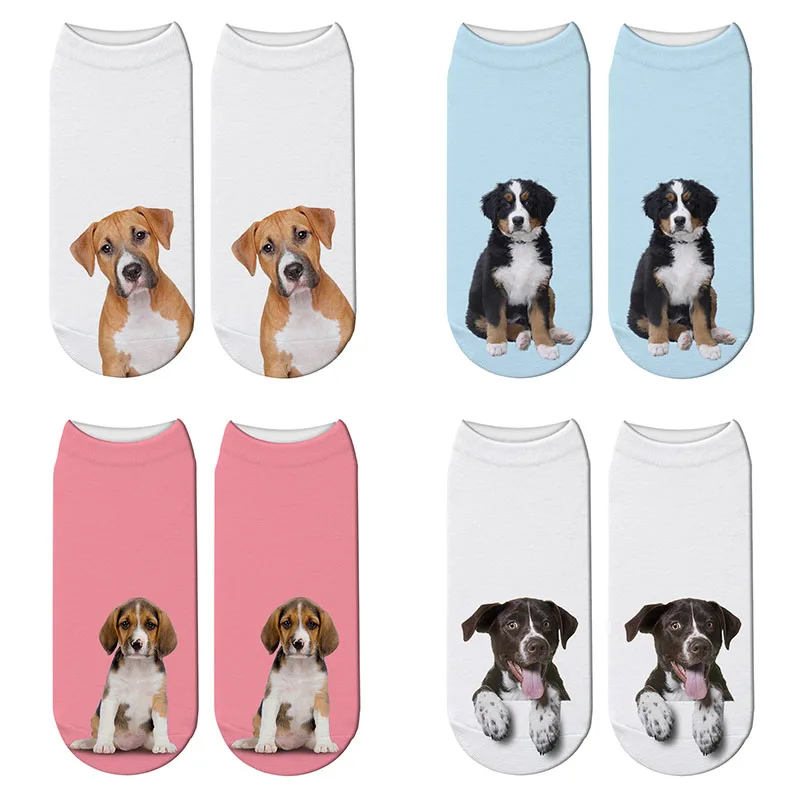 

Fashion Harajuku 3D Printing Dogs Socks Funny Pets Animal Short Pink Socks Japanese Kawaii Socks Dalmatian Akita Dog Socks