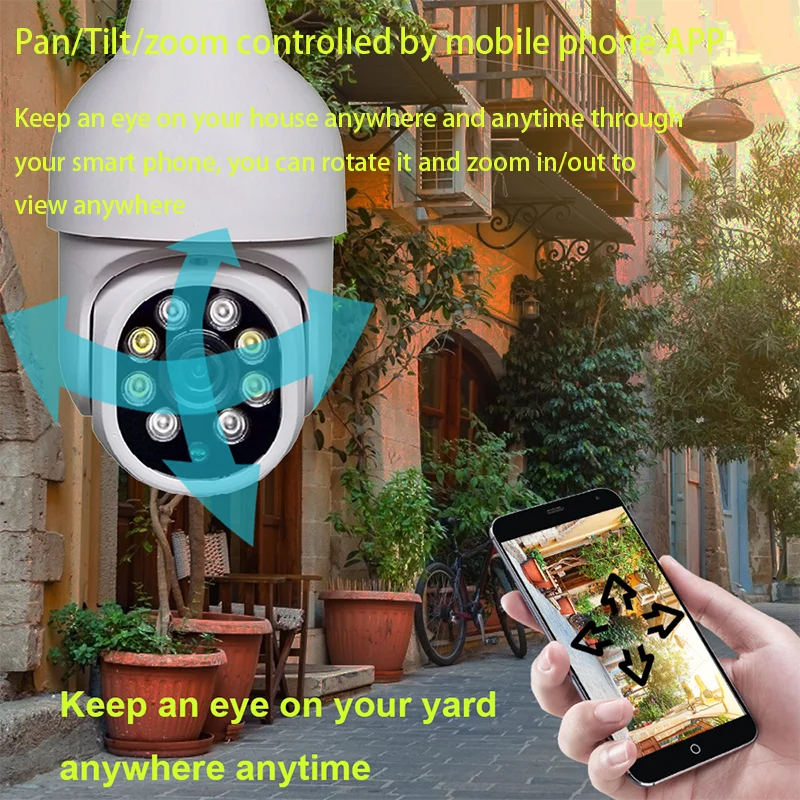 

New PTZ WIFI IP Camera Ai Human Detect IR Network Surveillance Tracking CCTV App View Night Vision Panoramic Camera Light Bulb