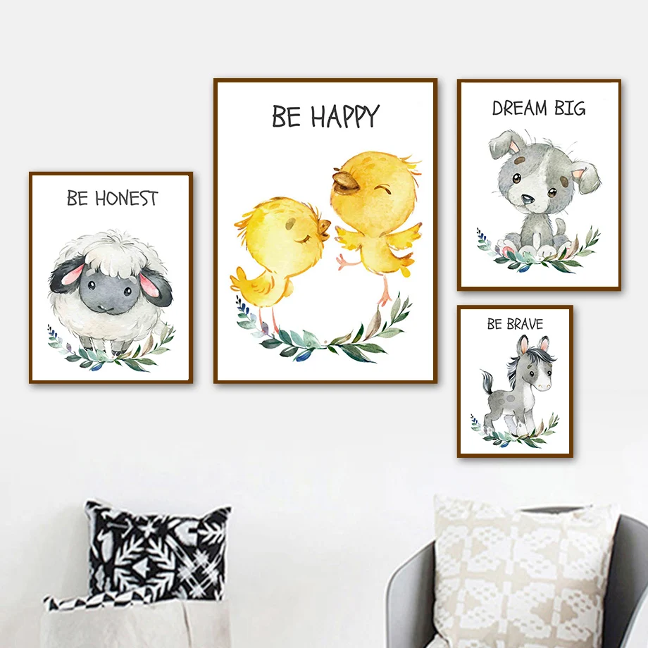

Grass Horse Dog Sheep Bird Rabbit Cow Animal Wall Art Canvas Painting Nordic Posters And Prints Wall Pictures Kids Room Decor