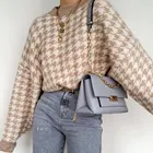 Женский вязаный пуловер Хаки с геометрическим рисунком, Повседневный пуловер с рисунком гусиные лапки, вязаный женский свитер свободного покроя в стиле ретро, Осень-зима 2021