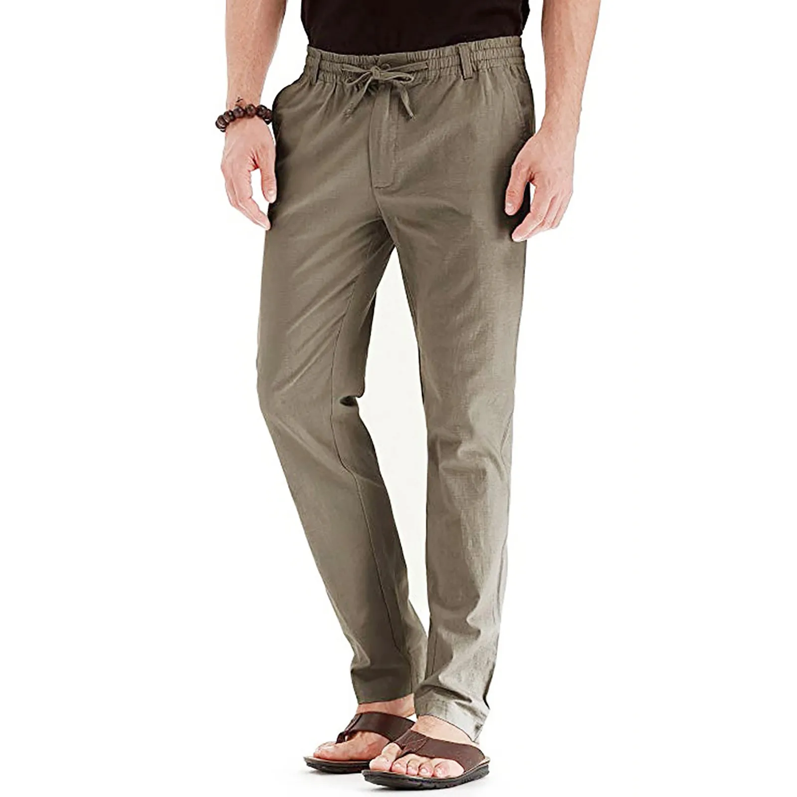 

2021 Men's Casual Linen Breathable Loose Long Pants Solid Color Straight Trousers Male Joggers Trousers Fashion Streetwear Pants