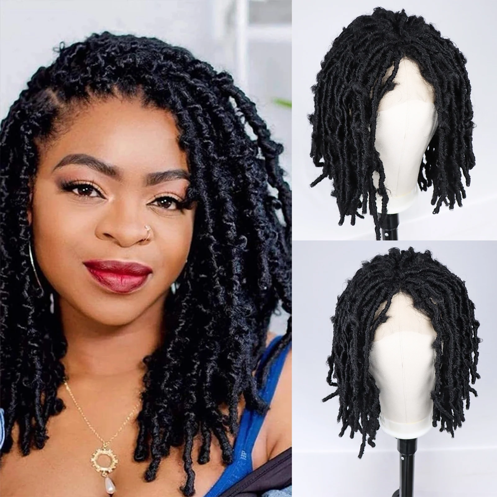 Bob Butterfly Locs Crochet Braids Hair Wigs Synthetic Lace Front Wigs for Black Women Soft Natural Faux Locs Crochet Hair Wigs