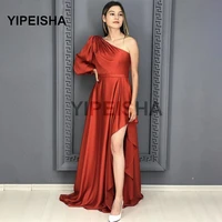 2021 simple one shoulder evening dress a line long sleeves backless floor length sweep train prom party gown robes de soir%c3%a9e