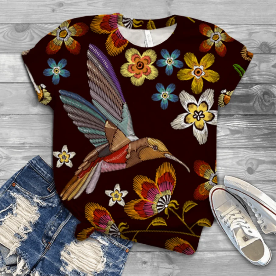 

New Animal Bird Cat 2021 Original Ladies T-shirt O-neck Small Size Plus Size T-shirt Color Short Sleeve T-shirt Ladies T-shirt