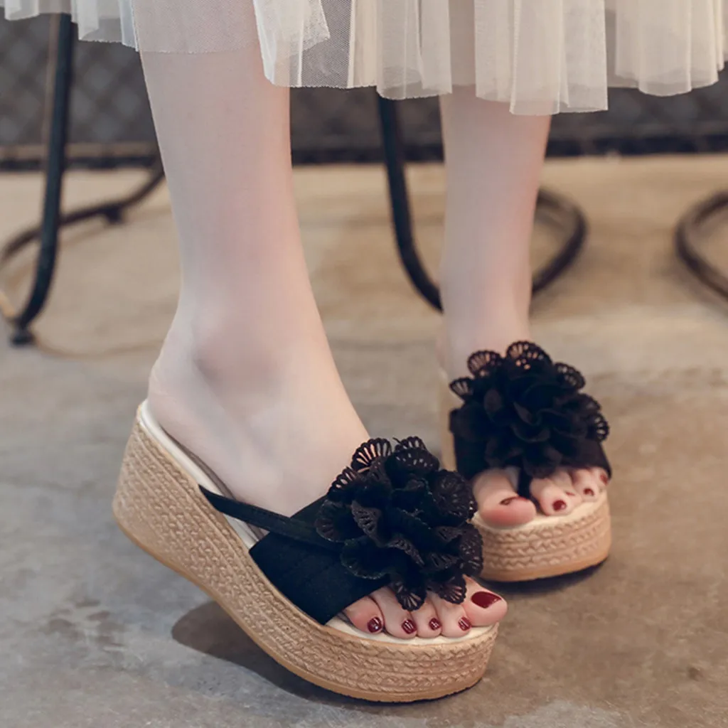

Sandals Woman Shoes Flower Decoration Cloth Solid Wedges Mid Heel Leisure Fashion Creativity Sandals Women Summer Shoes