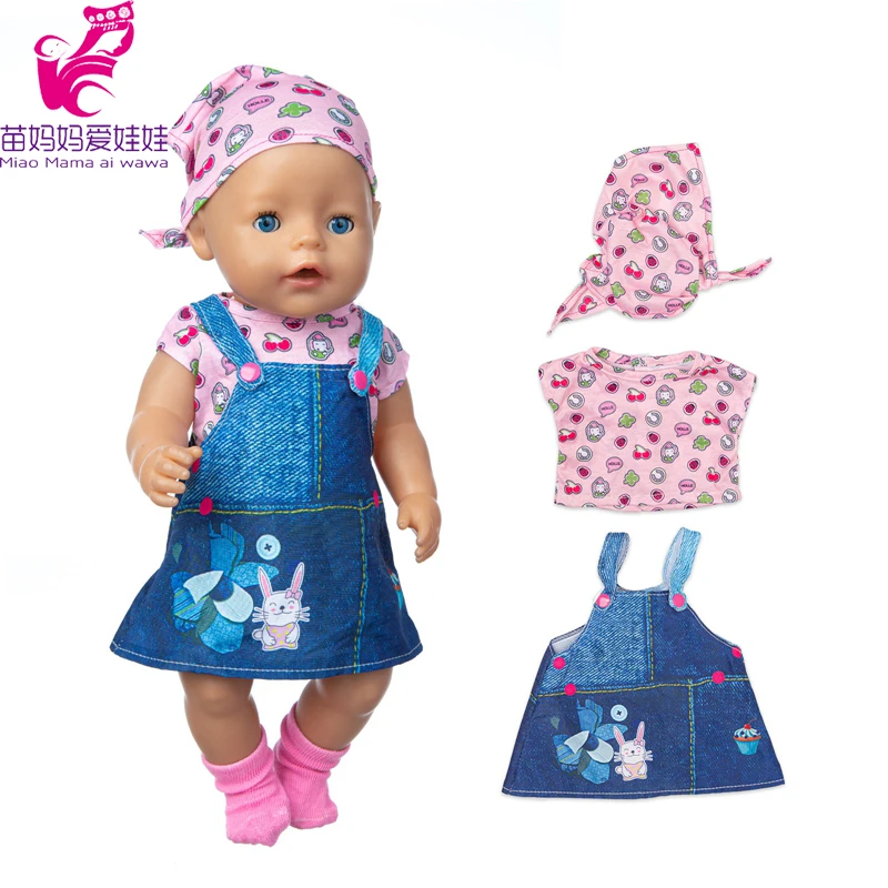 

New Born 43cm Baby Dolls Clothes Summer Jeans Dress for 17" Girl Doll Clothes