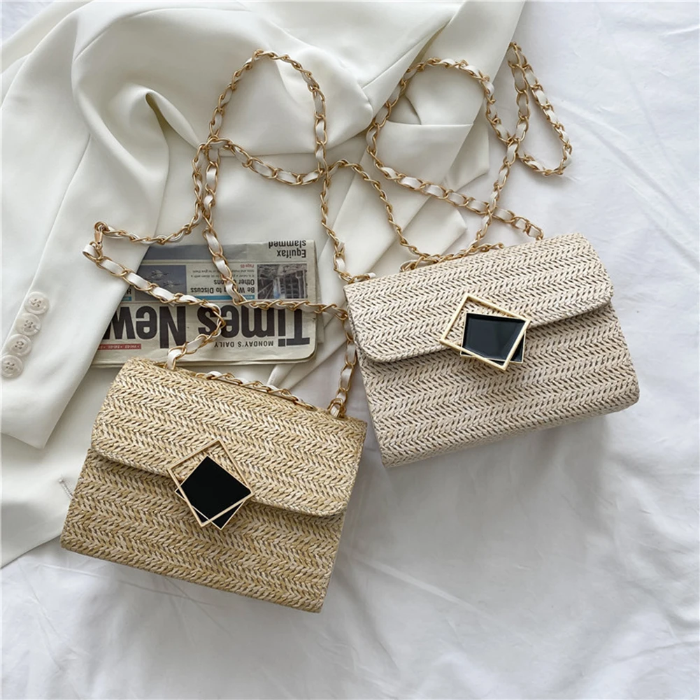 

Fashion Women Woven Small Flap Chain Shoulder Crossbody Female Bag Casual Ladies Summer Beach Daily Shopper Purses and Handbags