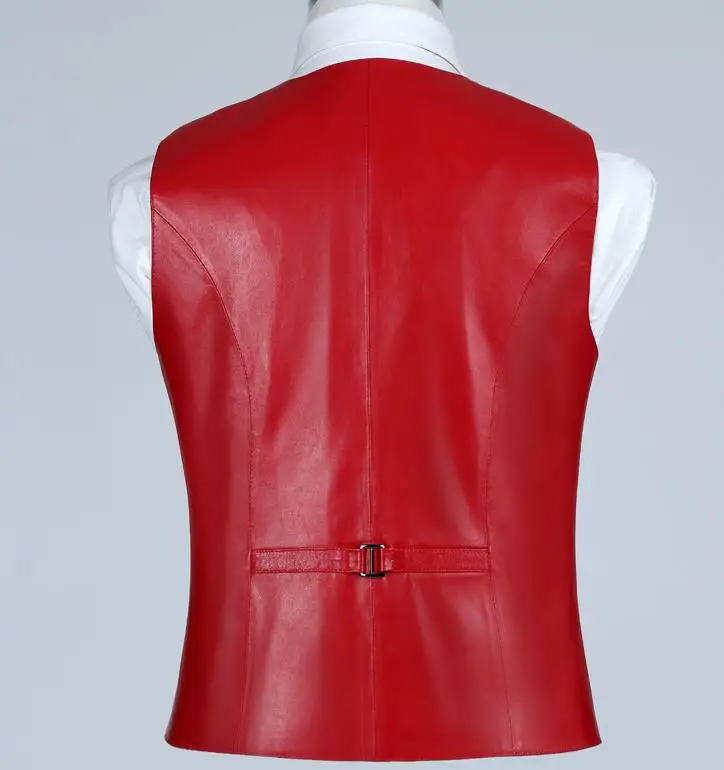 Мужской красный жилет из натуральной кожи 100% кожаная куртка овчины Приталенный