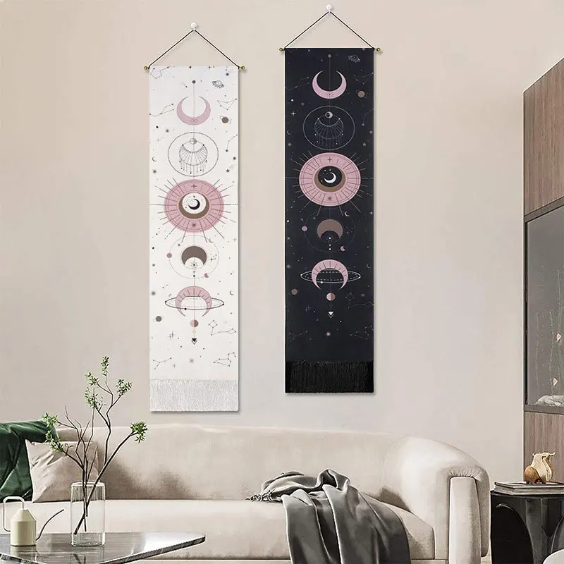 

Moon Phase Tapestry Wall Hanging Lunar Eclipse Cycle Tassel Carpet Sun Moon Tapestries Bohemian Psychedelic Wall Decoration