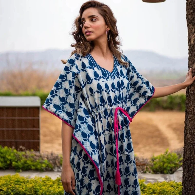 

Loose 2021 Cotton Ethnic Style Dress Bohemian Boho Casual India Pakistan Clothing Women Holiday Vacation Summer Beach Dresses