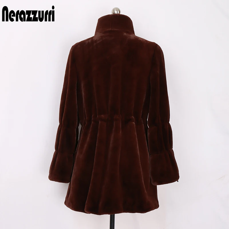 Nerazzurri Winter faux fur coat women long sleeve stand collar Fluffy warm thick fake coats for Plus size fashion 2020 | Женская одежда