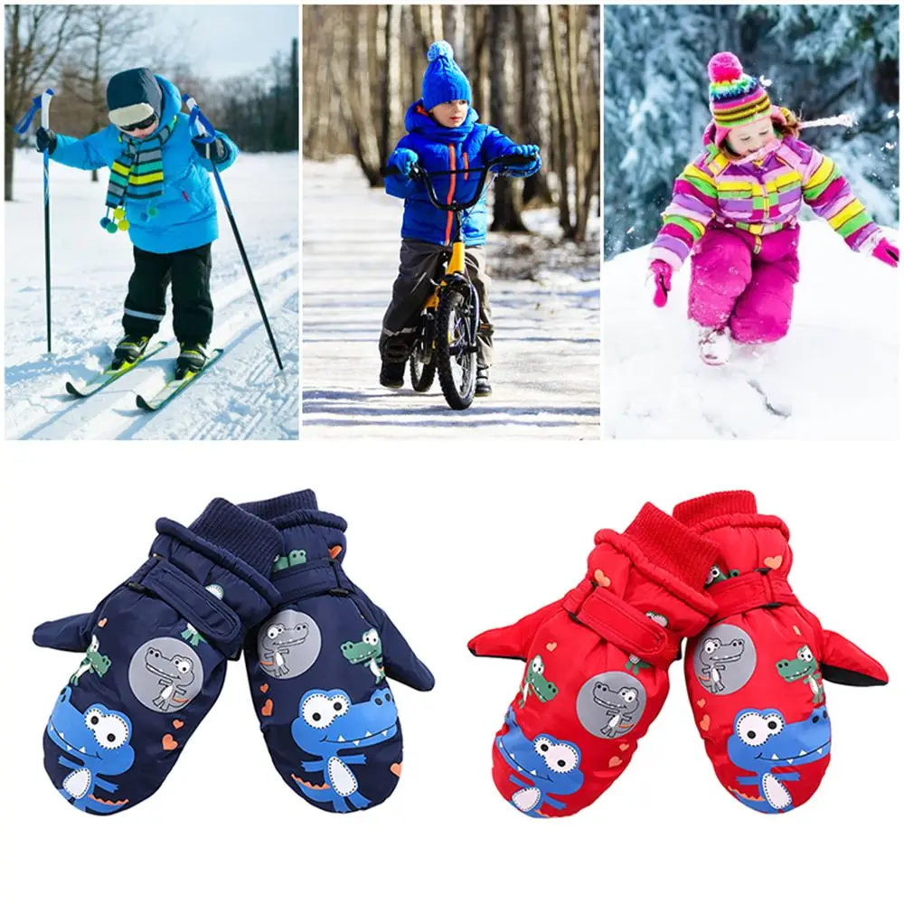 

Winter Warm Snow Mittens Children Windproof Waterproof Fleece Lined Mittens Thick Warm Non-slip Skating Gloves