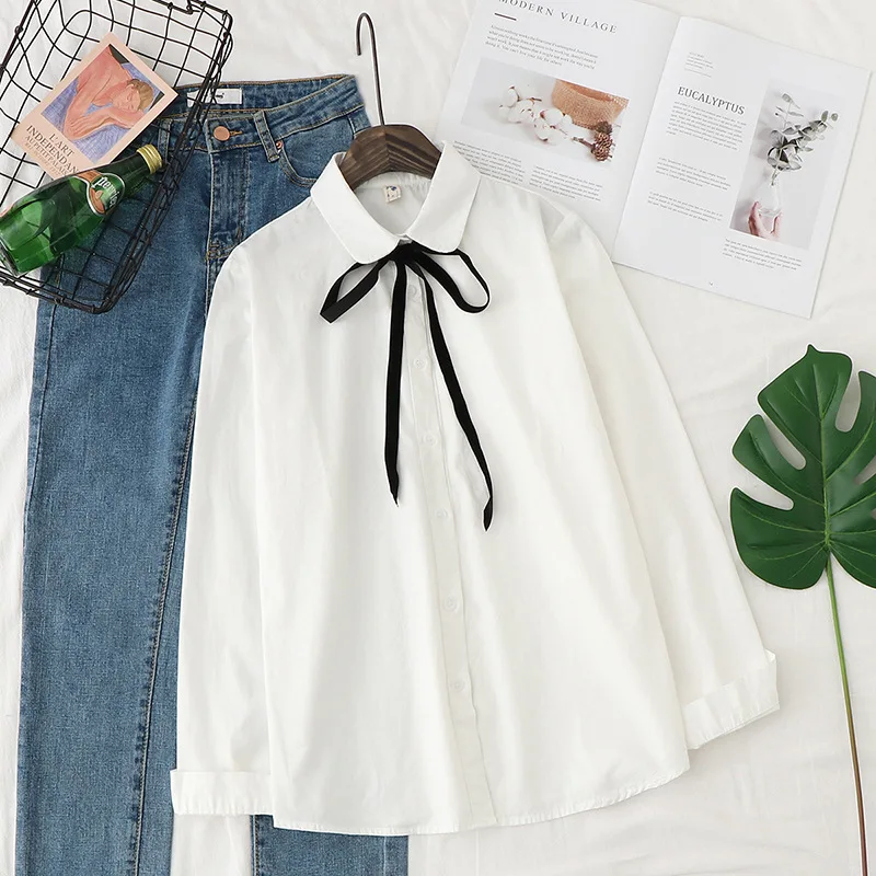 Женская блузка и рубашки с длинным рукавом H.SA белая галстуком-бабочкой весна 2020 |