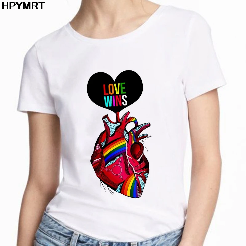 

Женская футболка с принтом love wins, летняя повседневная футболка с коротким рукавом в стиле Харадзюку, большие размеры