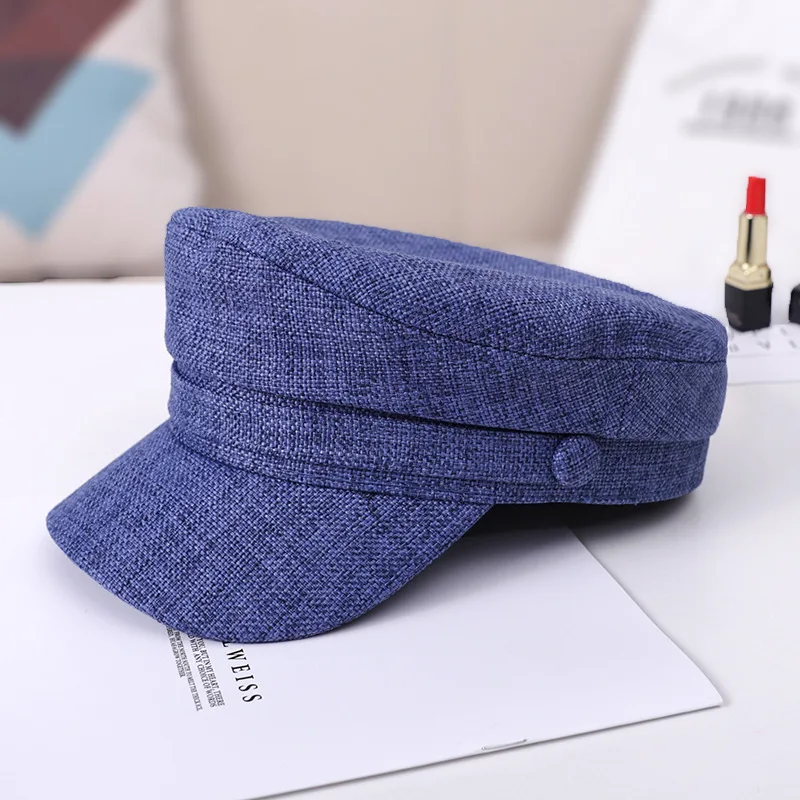 Модная женская хлопковая льняная военная шапка летние матросские шапки для