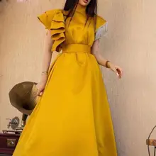 New Arrival Satin A Line Prom Dresses High Collar Tassel Ruffles Arabic Dubai Formal Party Gowns Length Cocktail Dress (4)