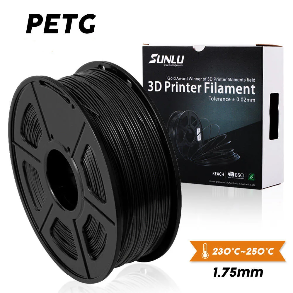 Черный SUNLU 1,75 мм PETG Оранжевый 3d принтер нить мерная точность+/-0,02 мм 2,2 фунтов(1 кг) катушка 1,75 мм PLA 3D нить - Цвет: Черный
