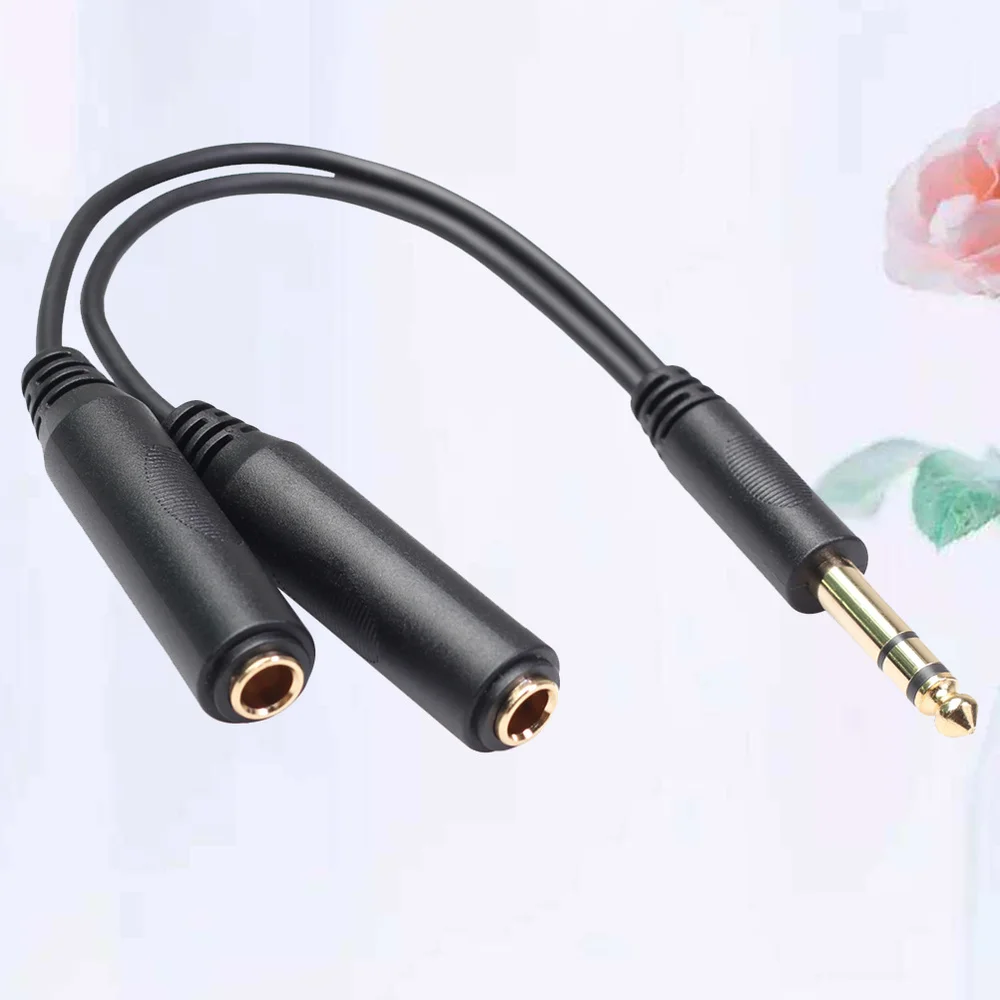 

6.35mm Stereo Cable Headphone Earphone Audio Cable Micphone Splitter Adapter 1 Male to 2 Female Connected Cord to Laptop (Blac