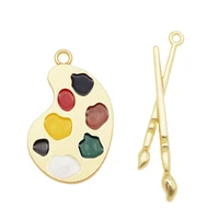 4pcs alloy art paint tray palettes and brushes charms dangle earrings necklace pendant handmade bracelet keychain accessory