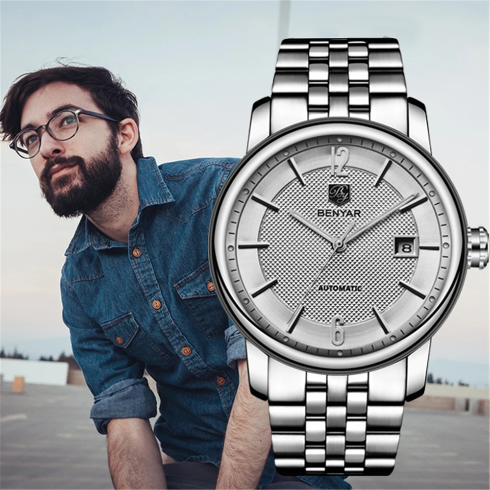 

Top Brand BENYAR 5144 Men's Watches Luxury Business Automatic Mechanicl Waterproof Full Steel Men Wristwatches Relogio Masculino