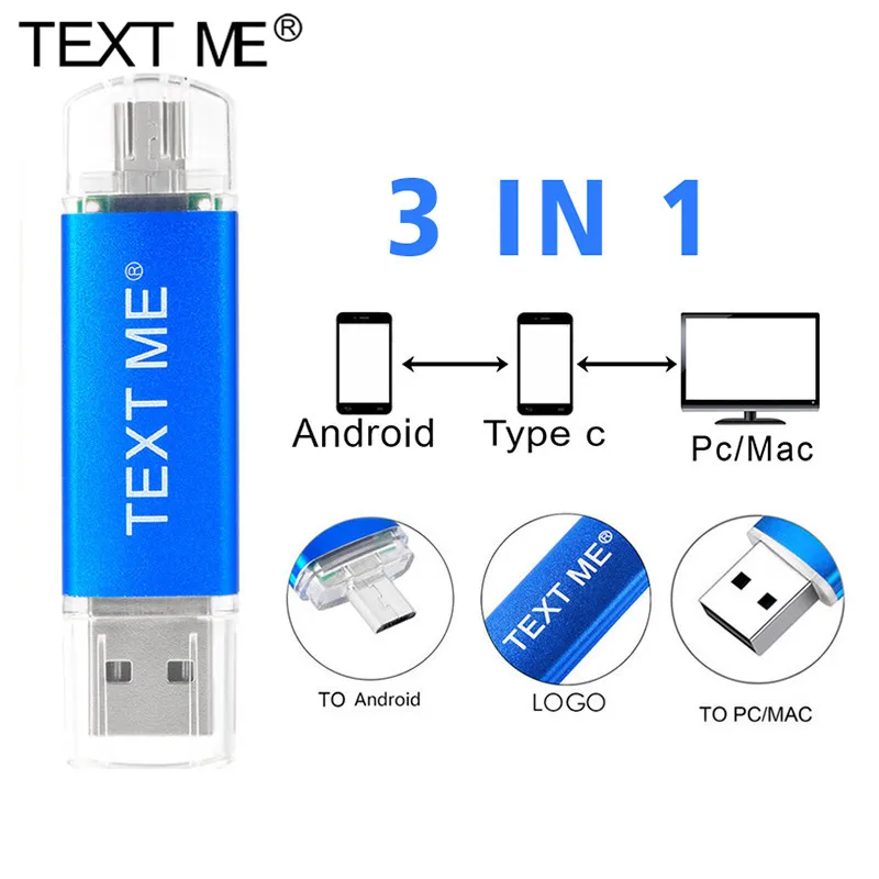 USB флеш накопитель TEXT ME 64 ГБ usb2.0 3 в 1 OTG 4 8 16 32 OTG|USB флэш-накопители| |