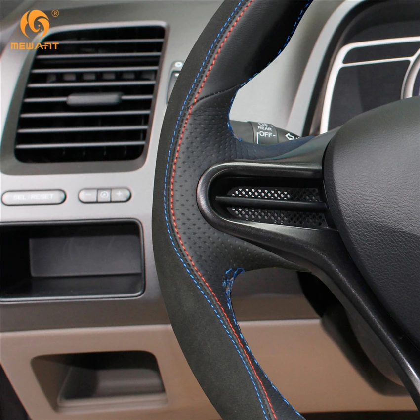 Чехол на руль автомобиля MEWANT черный кожаный замшевый чехол для Honda Civic 8 2006 2007 2008 2009