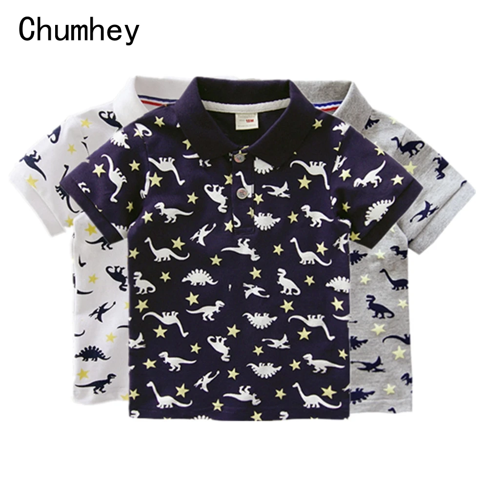 Детская Хлопковая футболка поло с коротким рукавом и изображением динозавра из