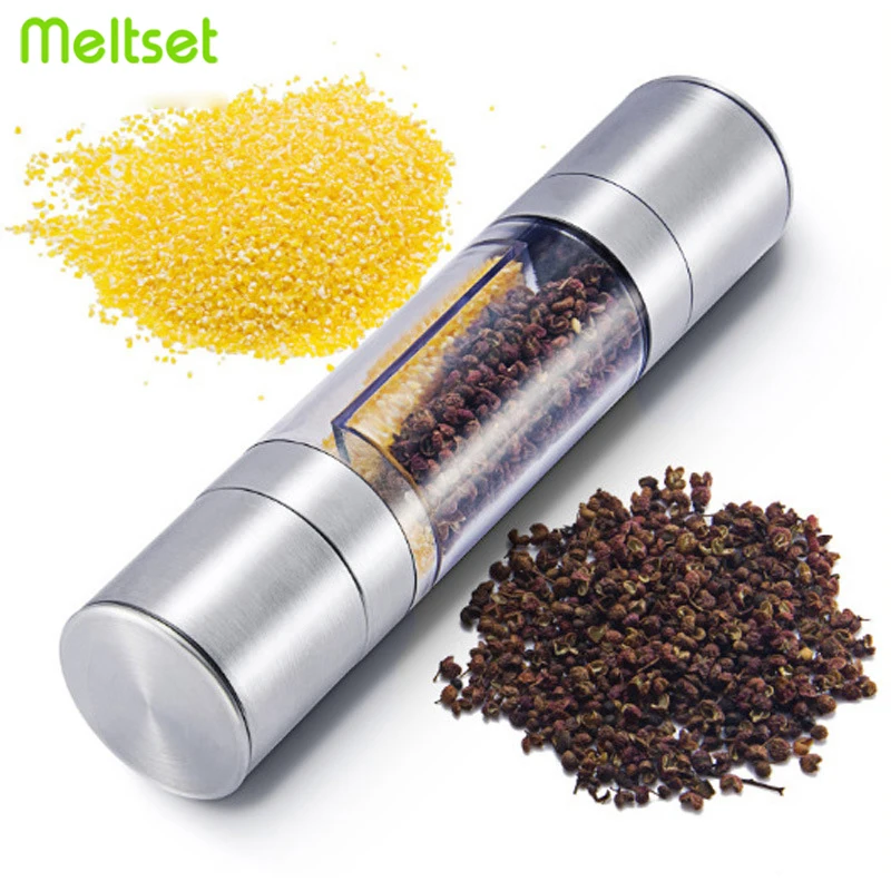 

2 In 1 Pepper Grinder Stainless Steel Manual Spice Mill Salt and Pepper Spice Grinder Kitchen Tools Accessories for Cooking