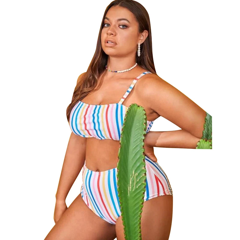 

2022 New Large Size swimsuit Women's Plus Size bathing suit Split Strip Control Bathing Suit Swimwear Bikini купальники женские