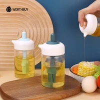 worthbuy multifunctional 2 in 1 grass oil bottle with silicone brush sauce vinegar olive oil container for bbq oil dispenser