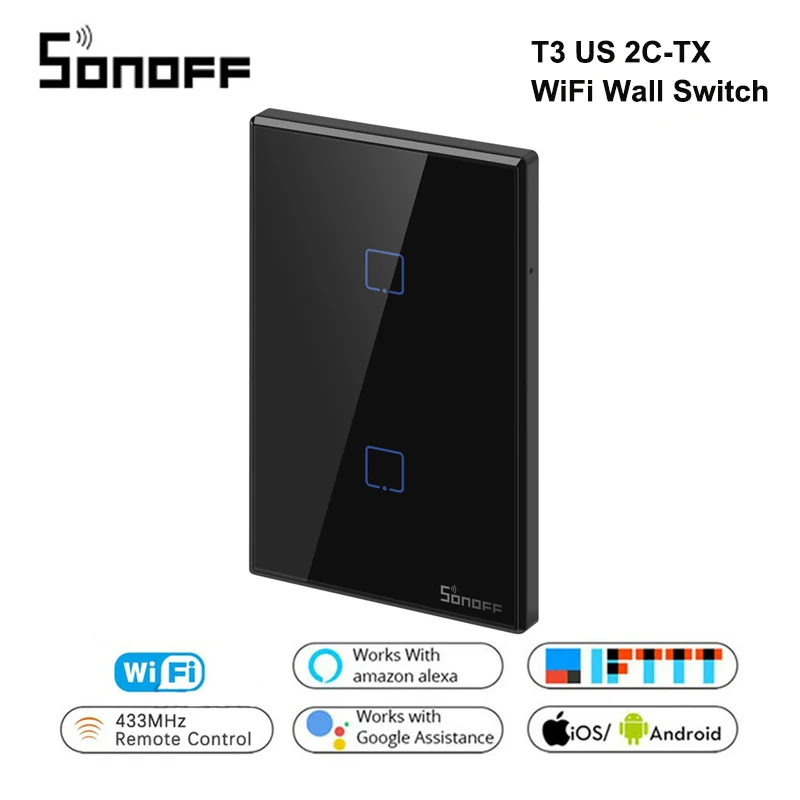 US T3-2C Itead Sonoff T3 нам 1/2/3 TX 433 МГц RF удаленным управлением Wifi сенсорный выключатель с границы работает с Amazon Alexa Google Home IFTTT - Цвет: US T3-2C