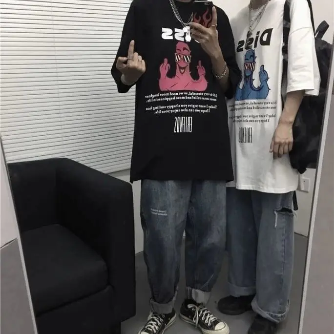 

Summer 2021x new short sleeve men's street retro hip hop print loose round neck lovers T-shirt fashion men's and women's fashion
