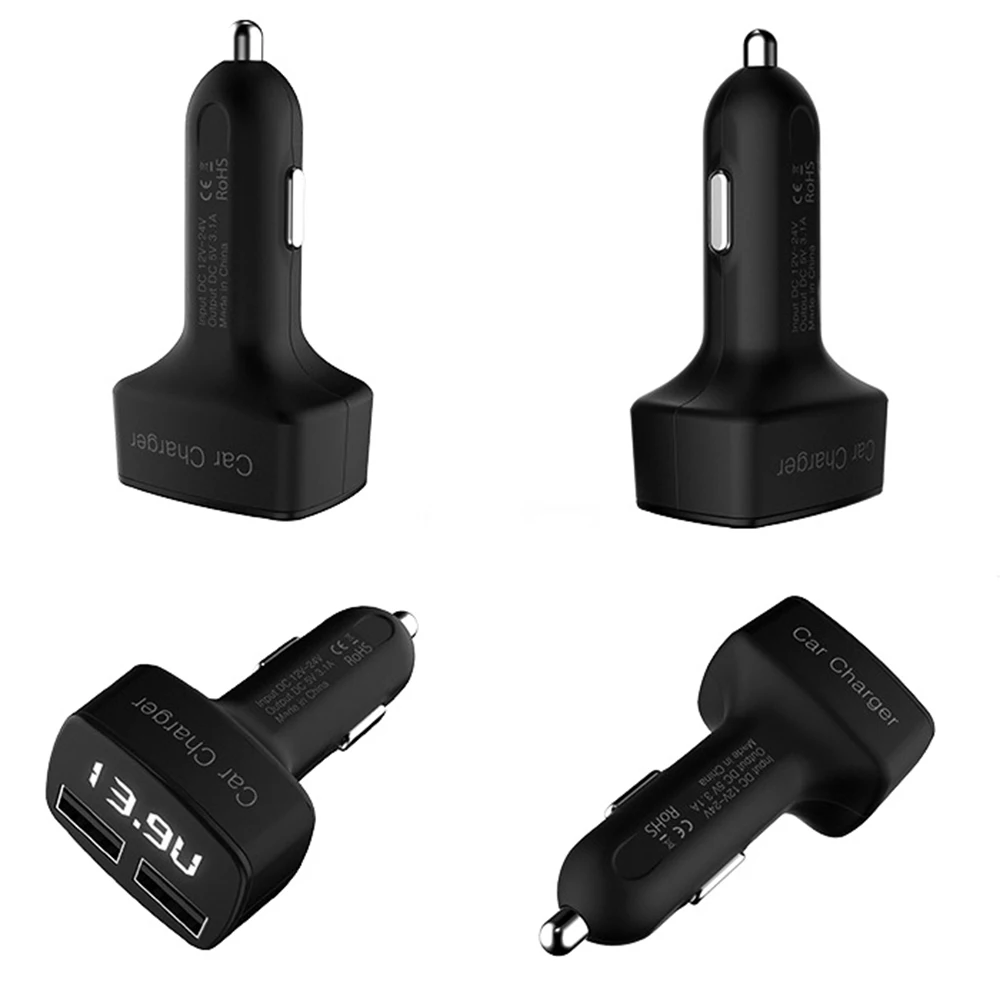 Двойное автомобильное зарядное устройство USB Mini 3.1A светодиодный экран Смарт авто