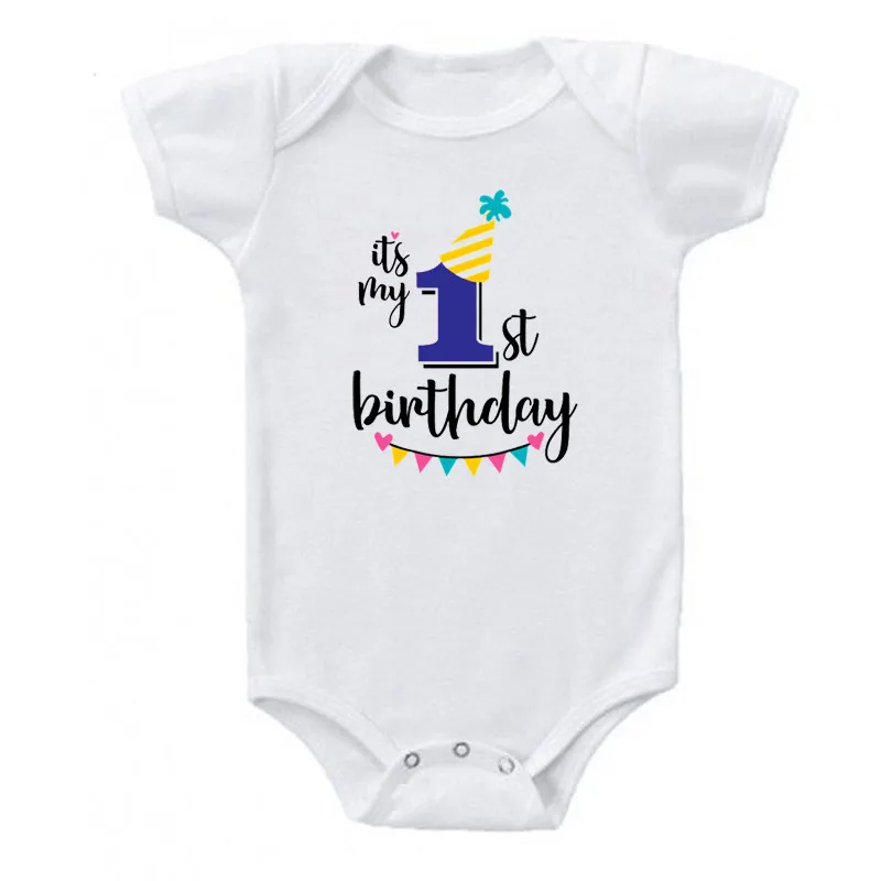 white-B It's My 1st Birthday, боди с короткими рукавами для новорожденных, комбинезон для маленьких мальчиков и девочек, хлопковый комбинезон для маленьких детей, одежда для дня рождения, Oneise - Цвет: white-B